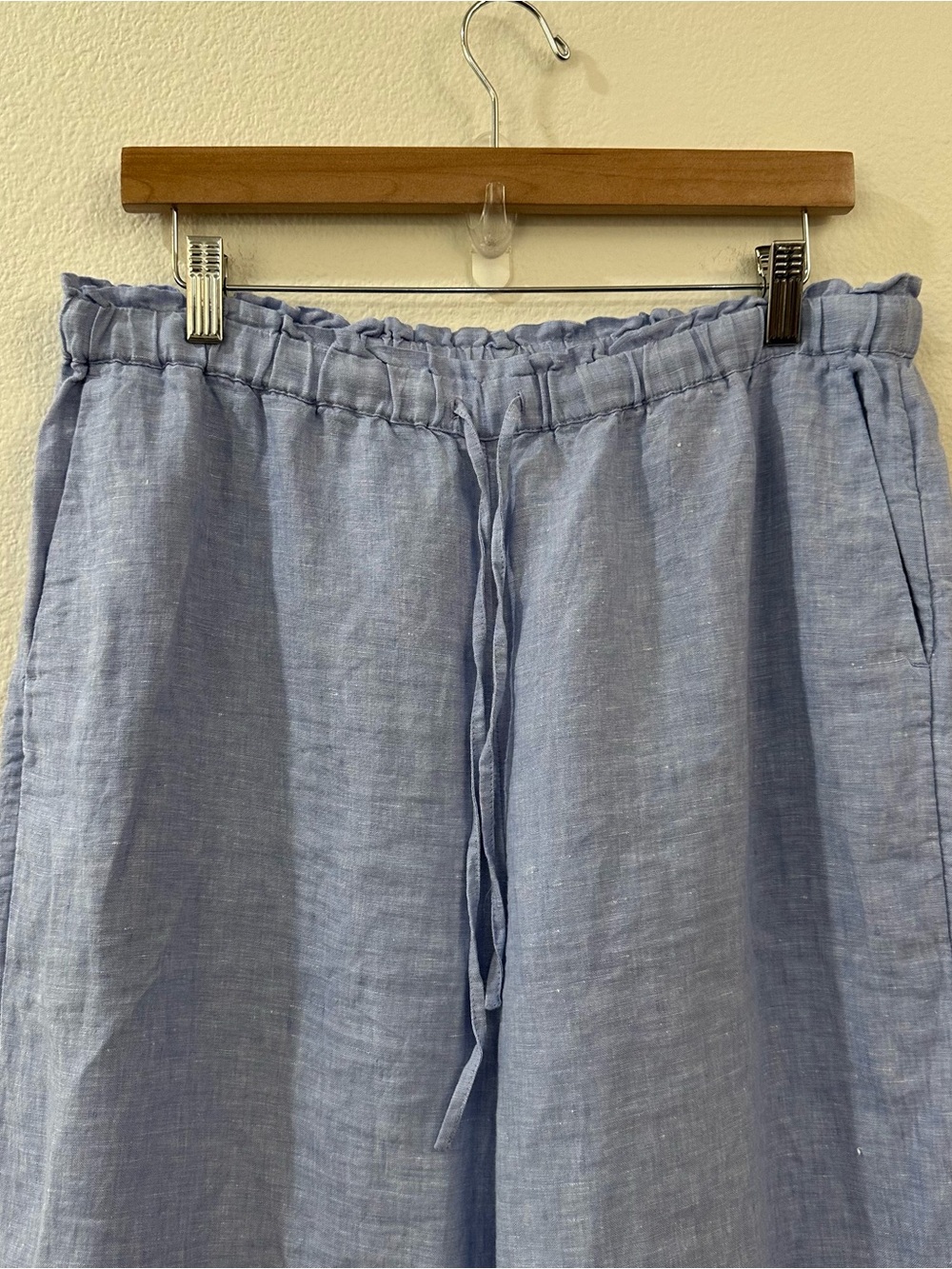 J. Crew Women's Elastic Waist Drawstring 100% Linen Pants Size LP Blue - Picture 3 of 9